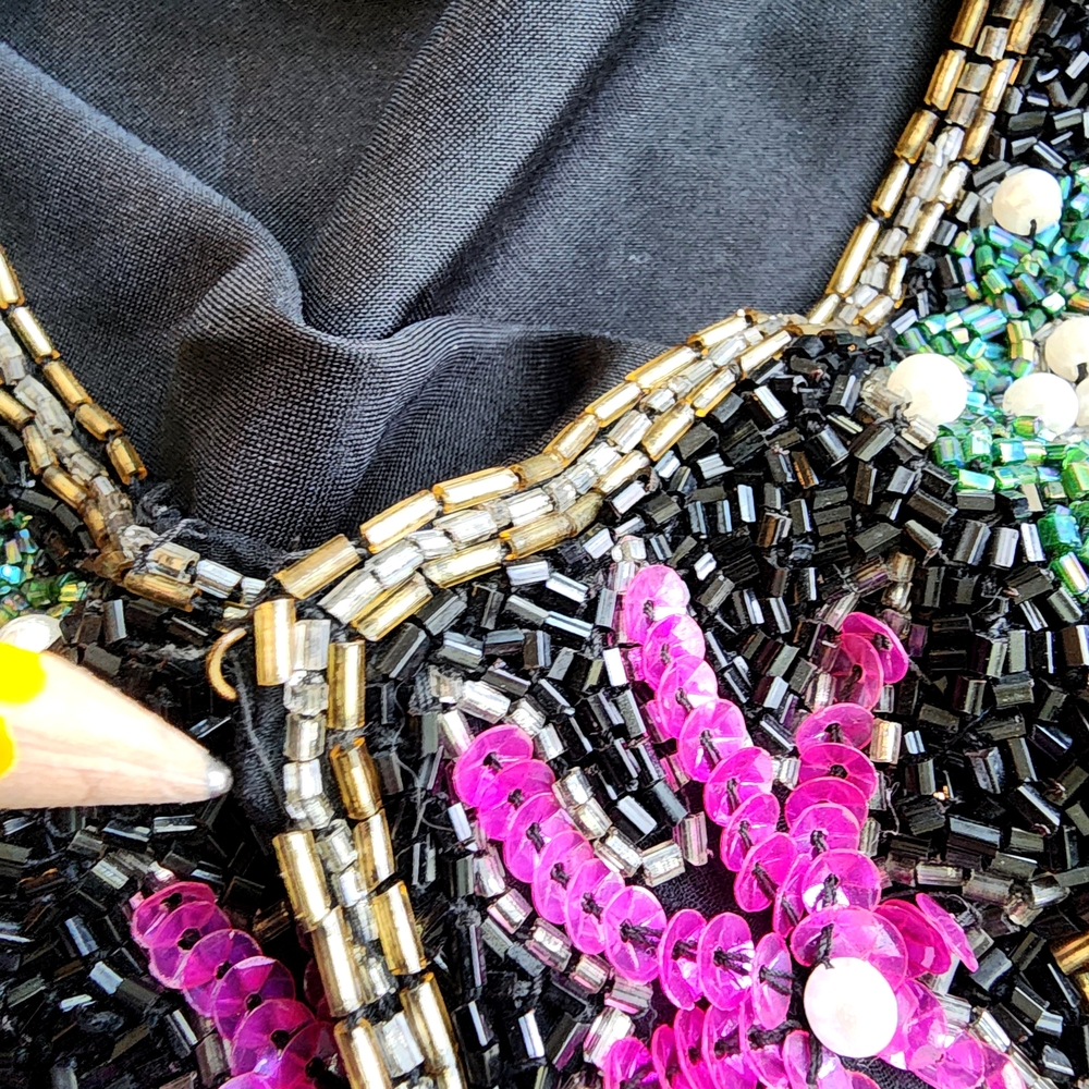Vintage Laurence Kazar NY Embellished Sequin Beaded Black Jacket Top Large Silk - Picture 8 of 9